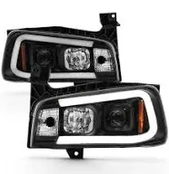 Acanii For New Black 2006-2010 Dodge Charger Led Tube Style Projector Headlights Headlamps Driver & Passenger Side