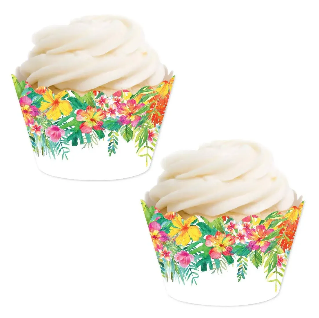 Party Cupcake Wrapper Decorations Tropical Palm Leaves And Flowers 24pack For Gi