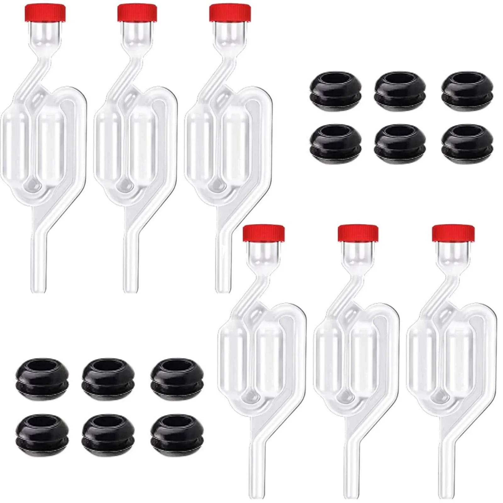 Zazolyne Airlocks for Fermenting[6Pack],Fermentation Airlock Kit,High TransparencyTwin Bubble S Shape with 12pcs Grommets Drilled 3/8’’ Hole for