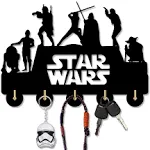 KingLive Star Wars Wall-Mounted Key Hooks for Wall, Key Rack Star Wars Key Holder for Wall Decorative with 5 Hooks, Wooden Home Wall Decor for