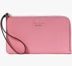 Kate Spade Lucy Medium L-Zip Saffiano Leather Wristlet 1/2 Zip Pink KD546