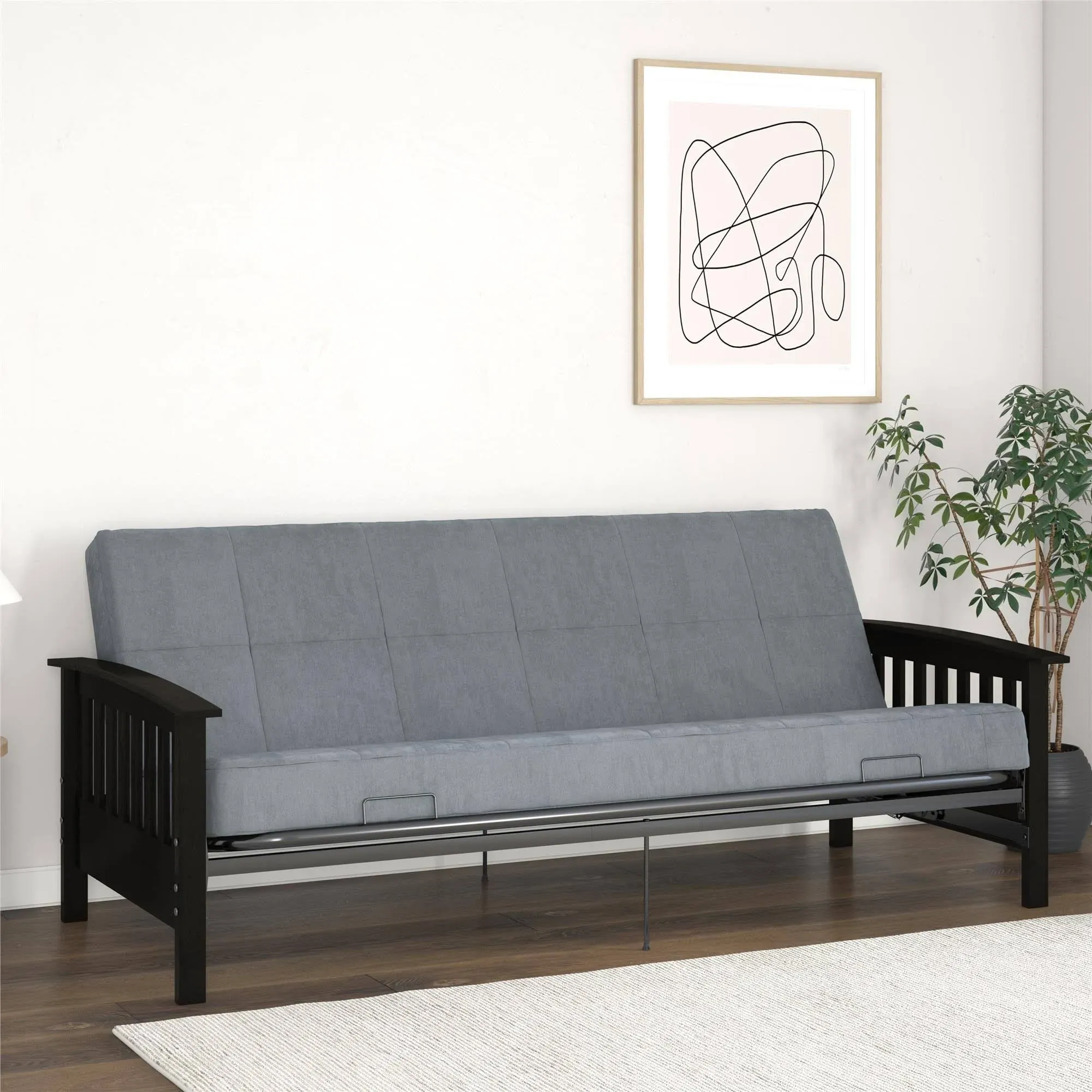 Realrooms Elbi Full Size Wood Arm and Black Metal Futon Frame