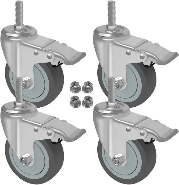 Aagut 5 Inch Locking Swivel Casters 1/2&#034;-13 X 1.5&#034; Threaded Stem Wheels With Bra