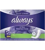 Always Anti-Bunch Xtra Protection Daily Liners, Long, Unscented (200 Count)