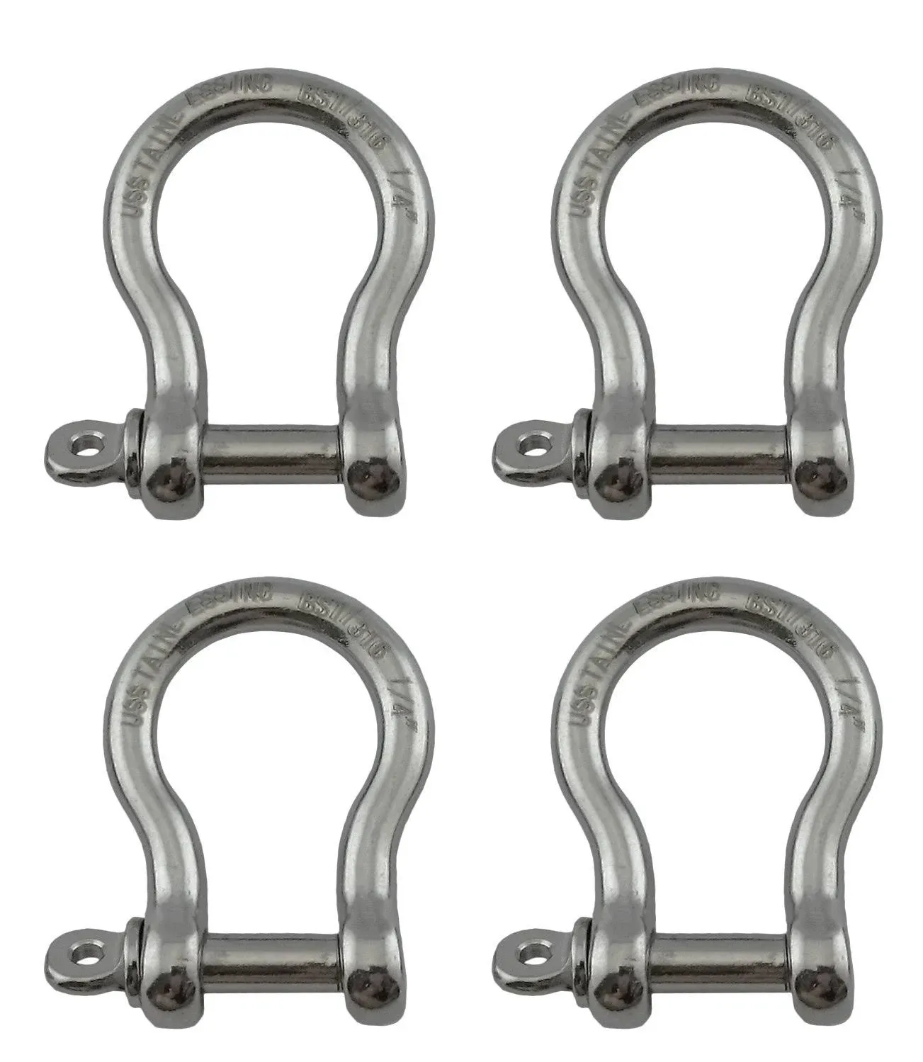 4 Pieces Stainless Steel 316 Forged Bow Shackle 1/4&#034; 6mm Marine Grade