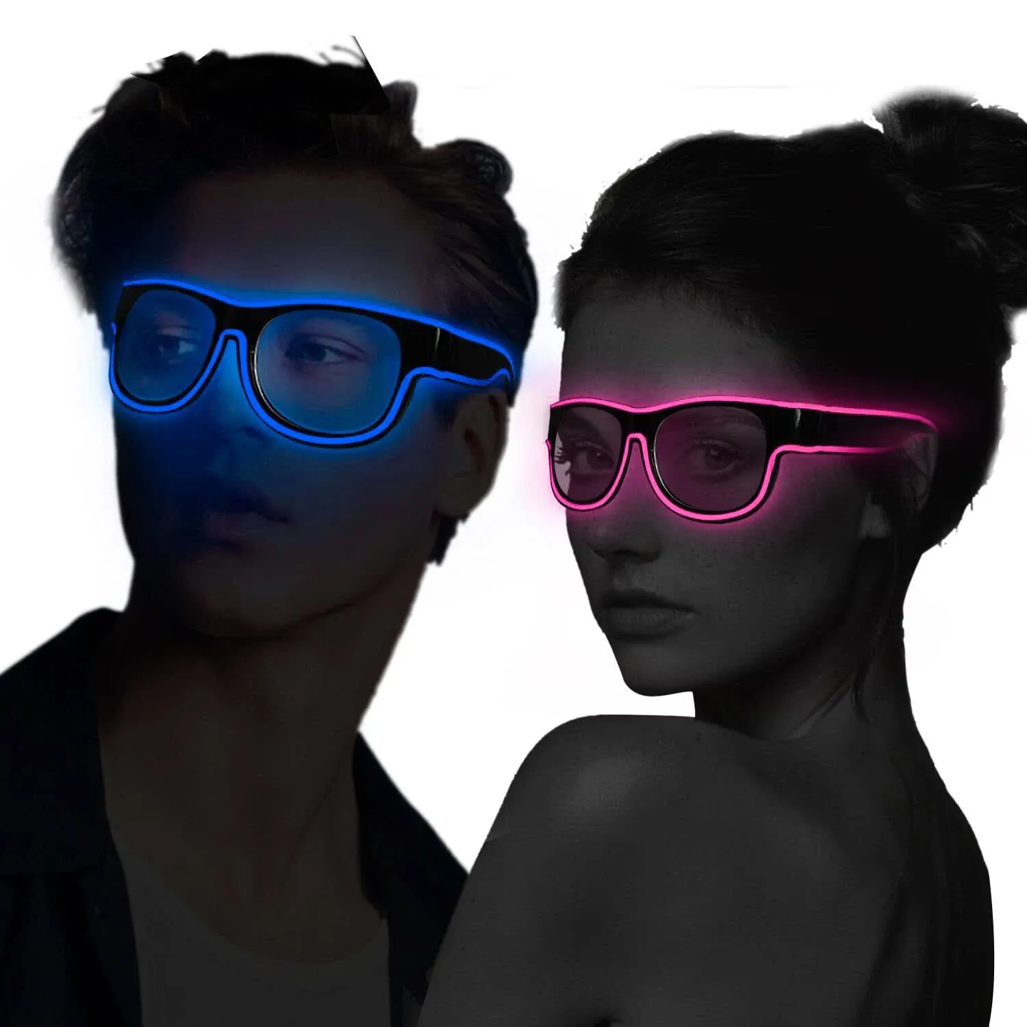 YouRfocus Led Light up Glasses 2 Pack Glow in The Dark Neon Rave Glasses for Rave Party, EDM, Halloween, Christmas, Wired with Battery Power (Blue + Pink)