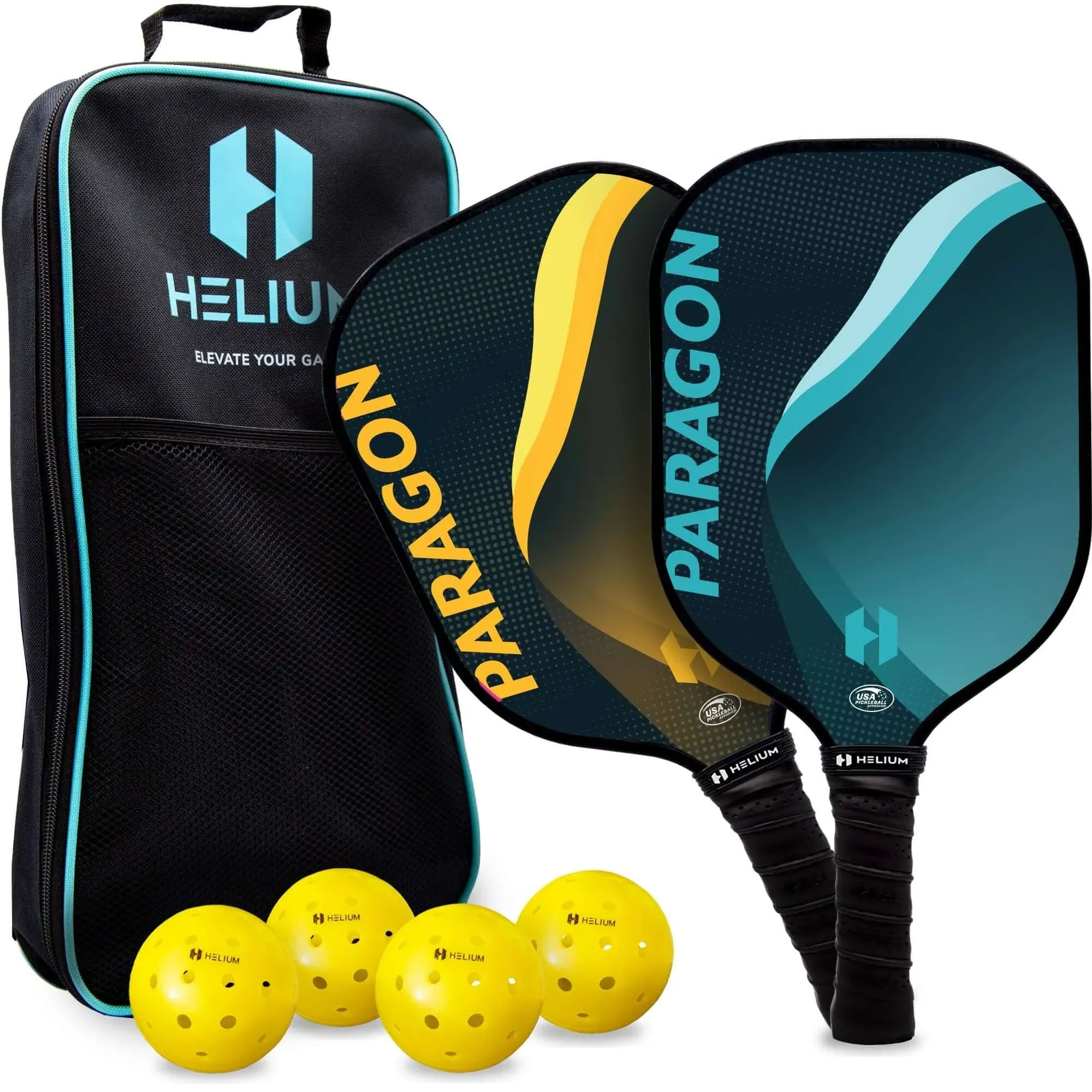 Helium Pickleball Paddle Set of 2 - USAPA Certified - Graphite Fiberglass Surface, Lightweight Honeycomb Core