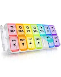 Pill Organizer 2 Times A Day, Fullicon Quick Fill Large Weekly Am PM Pill Box, Medicine Organizer 7 Day, Daily Pill Cases - Rainbow (Patent Registere