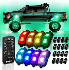 OPT7 Photon RGB 8PCS LED Rock Light w-Magnet Wide Angle Underglow Neon Lighting Kit