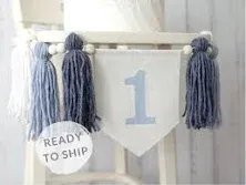 Boy high chair banner, Navy Blue 1st Birthday high chair banner, Tassel bunting, Boho 1st birthday decor