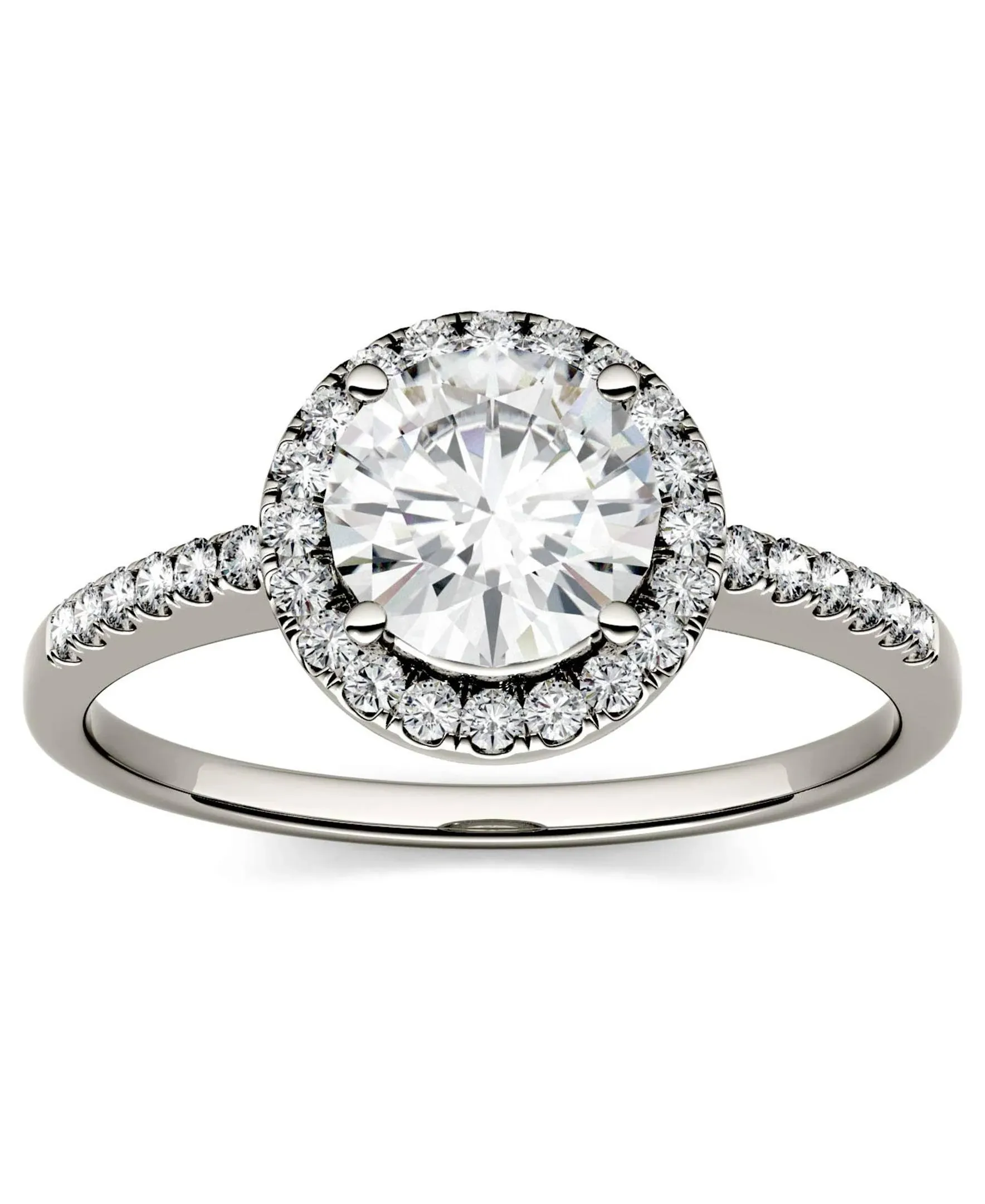 1.3 CTW DEW Round Lab-Created Moissanite Halo Engagement Ring in 14K White Gold