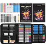 Egosong Professional Drawing Supplies Art Set 73 Piece Sketching Kit with Sketch Book Tutorial Graphite Charcoal & Watercolor Metallic Color Pencils