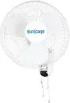 Hurricane Classic 16 Inch Oscillating Wall Mount Fan with 3 Speed Settings, White