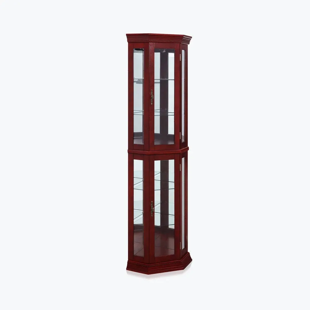 BELLEZE Lorona Floor Standing 5 Sided Lighted Corner Curio Cabinet Cherry