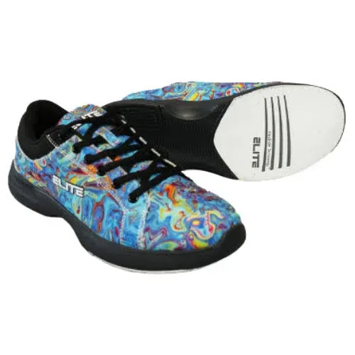 Elite Women's Blue Swirl Bowling Shoes - Adjustable Fit, Slide Soles, Komfort-Lite Comfort, and Lightweight