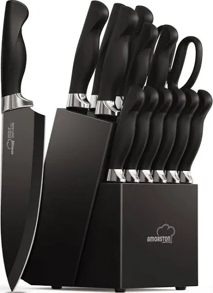 Amorston Knife Set 15 Pieces Kitchen Knife Set with Built in Knife Sharpener ...