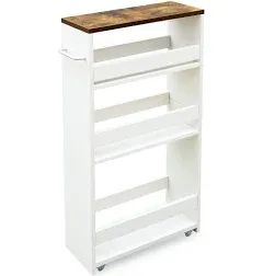 4 Tier White Slim Storage Cart with Handle, Slide Out Storage Rolling Utility Ca