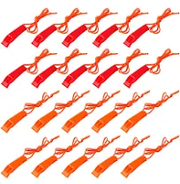 40 Pcs Emergency Safety Whistle Plastic Whistles Set with Lanyard-Red