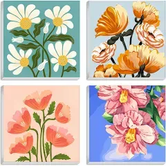 Flowers Paint by Number for Adults Canvas Framed, 4 Pack 10&#034;x10&#034; Easy Framed ...