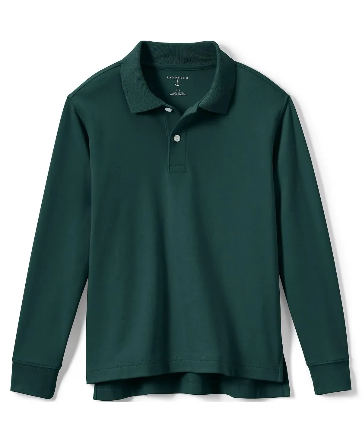 Lands' End Kids Long Sleeve Interlock Polo Shirt - XXS - Evergreen