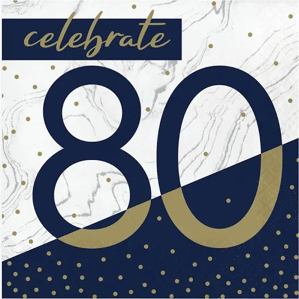 Navy and Gold 80th Birthday Napkins 48 ct