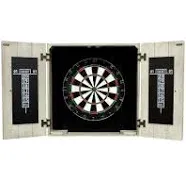 Hathaway Dart Board Cabinet Set 25 in. Chalk Scoreboards Solid Wood Rustic Oak