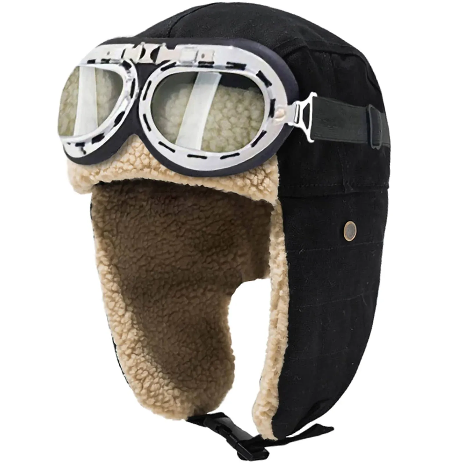 Peicees Vintage Aviator Hat and Goggles Costume Accessories Fur Ear Flaps Troope