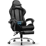 GTPLAYER Black Faux Leather Computer Chair with Footrest and Lumbar Support