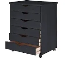 Adeptus Solid Wood 6 Drawer Wide Roll Cart - Black