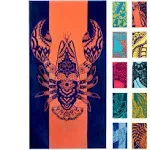 Nova Blue Lobster Beach Towel (34 X 63) - Solid Color Beach Towel Made from 100% Cotton – Coral Stripe Large Beach Towel with Tropical Design – Extra Large, XL Beach Blanket