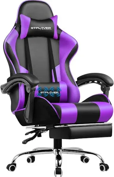 Soontrans Massage Gaming Chair with Footrest, Office Chair with Lumbar Pillow and Headrest