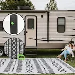 Glamplife Recycled plastic rug 9x12 Rv mat Black and white Camping Rugs for O...