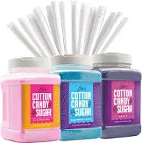 The Candery Cotton Candy Floss Sugar Raspberry Blue, Strawberry, Vanilla Pink Flavors - Includes 50 Premium Cotton Candy Cones (3-Pack 11oz with 50 Cones) Kosher