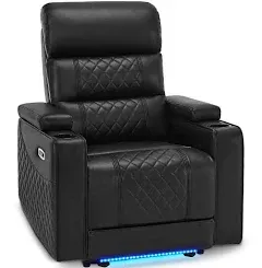 MCombo Power Recliner Chair with Adjustable Headrest, Home Theater Seating with USB & Type-C Port, Armrest Storage & LED Light HTS432 (Grey)