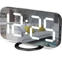 igital Alarm Clocks,7&#034; LED Mirror Electronic Clock-Black