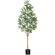 6FT Artificial Ficus Tree,Fake Tree with Natural Wood Trunk and Lifelike Leav...