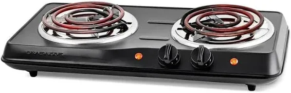 OVENTE Electric Countertop Double Burner, 1700W Cooktop with 6" and 5.75" Stainless Steel Coil Hot Plates, 5 Level Temperature Control, Indicator Lights and Easy to Clean Cooking Stove, Black BGC102B