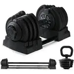 HolaHatha 3-in-1 Multifunctional Home Gym Workout Dumbbell Set, Black