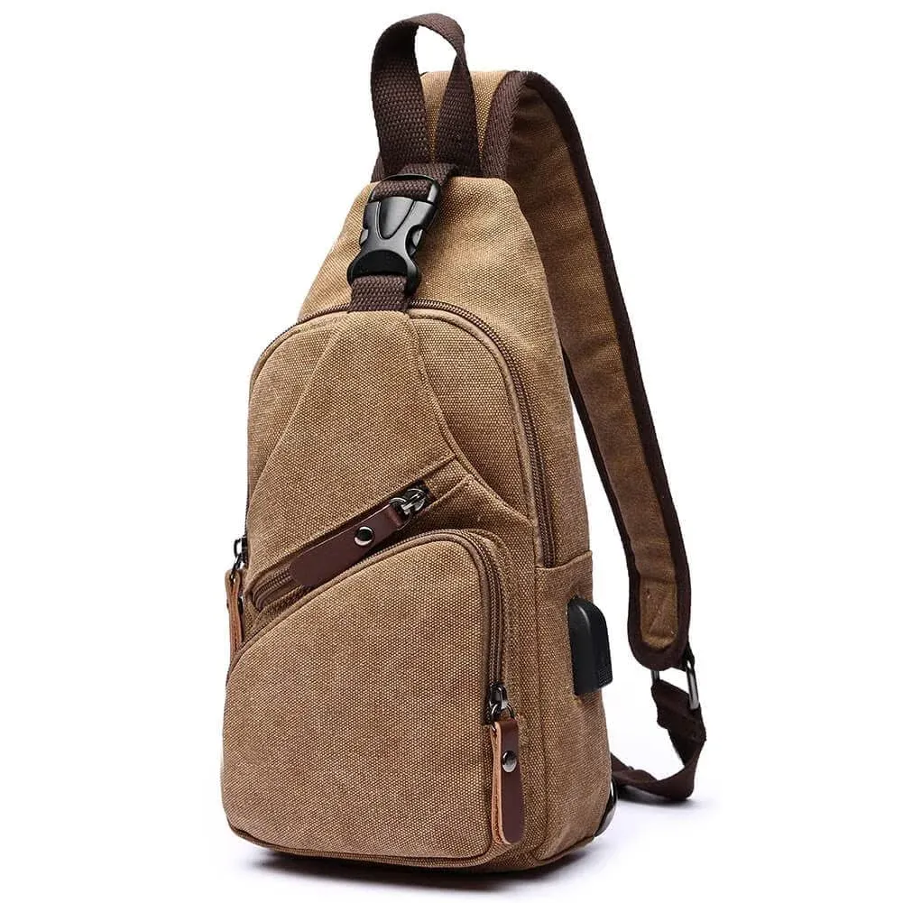 VanBasic Canvas Sling Bag Crossbody Backpack Shoulder Casual Rucksack for Men Women Outdoor Cycling Hiking Travel Fishing Coffee