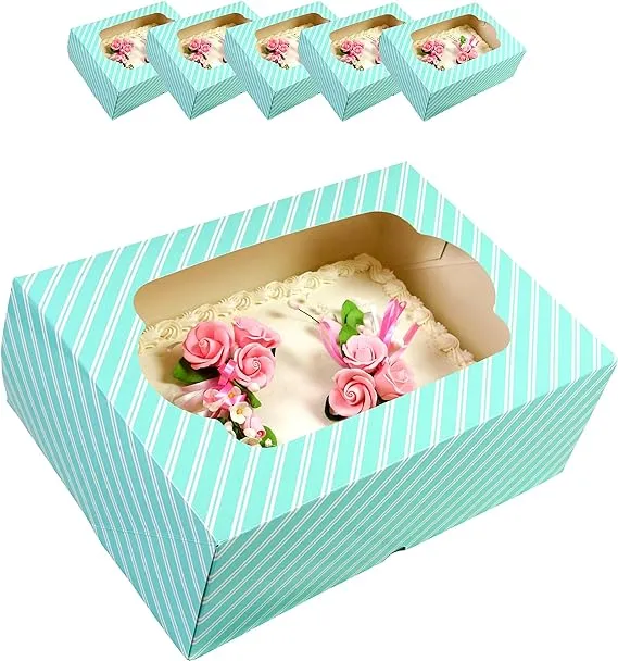 Autopopup Extra Deep Quarter Sheet Cake Box With Window Designer Blue Stripe 14 