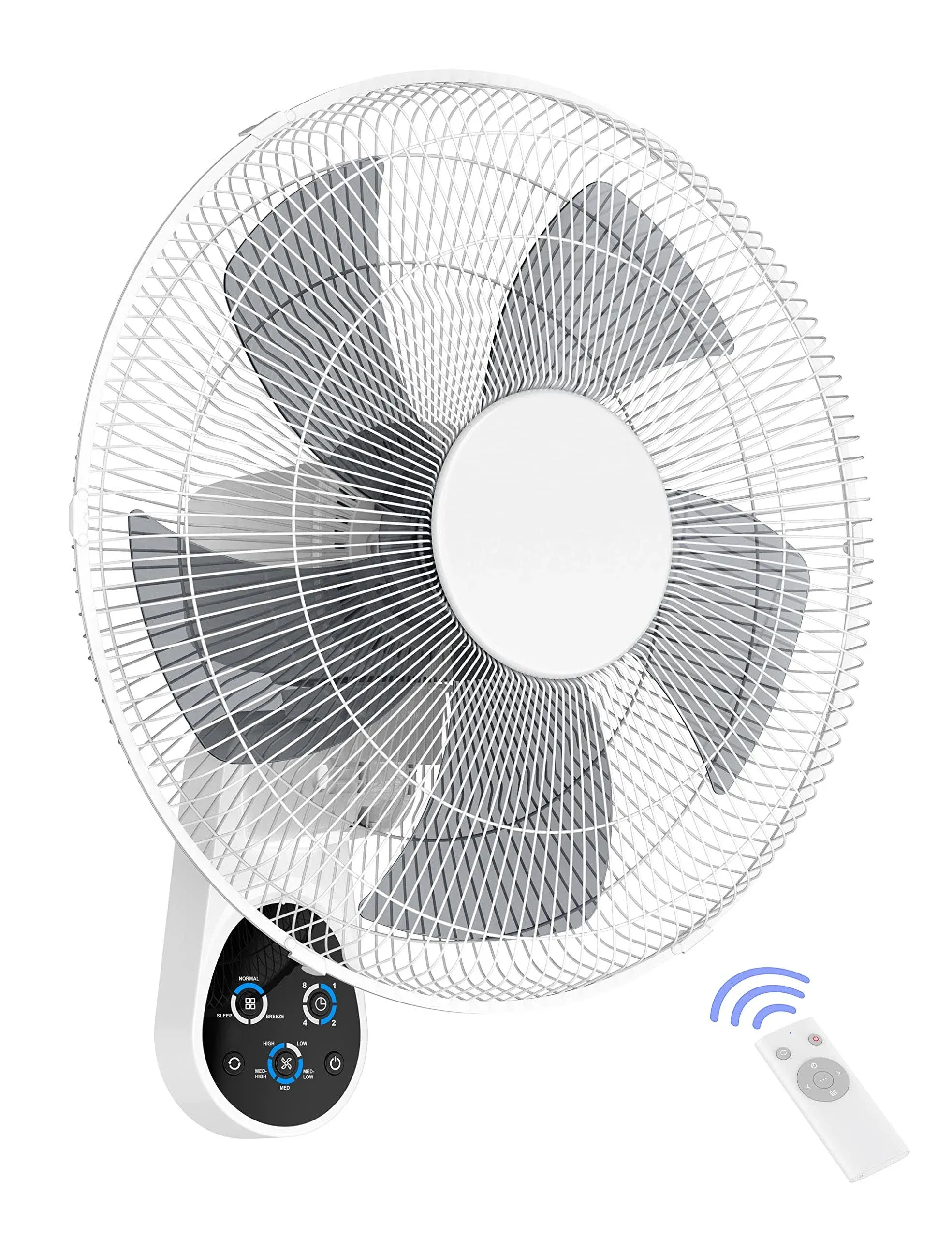 Mirdred Wall Mount Fan, 16 inch 5 Blades 5 Speeds Wall Fan with Remote Control, 90 Degree 8 Hour Timer Oscillating Fan for Bedroom Home Kitchen Gym