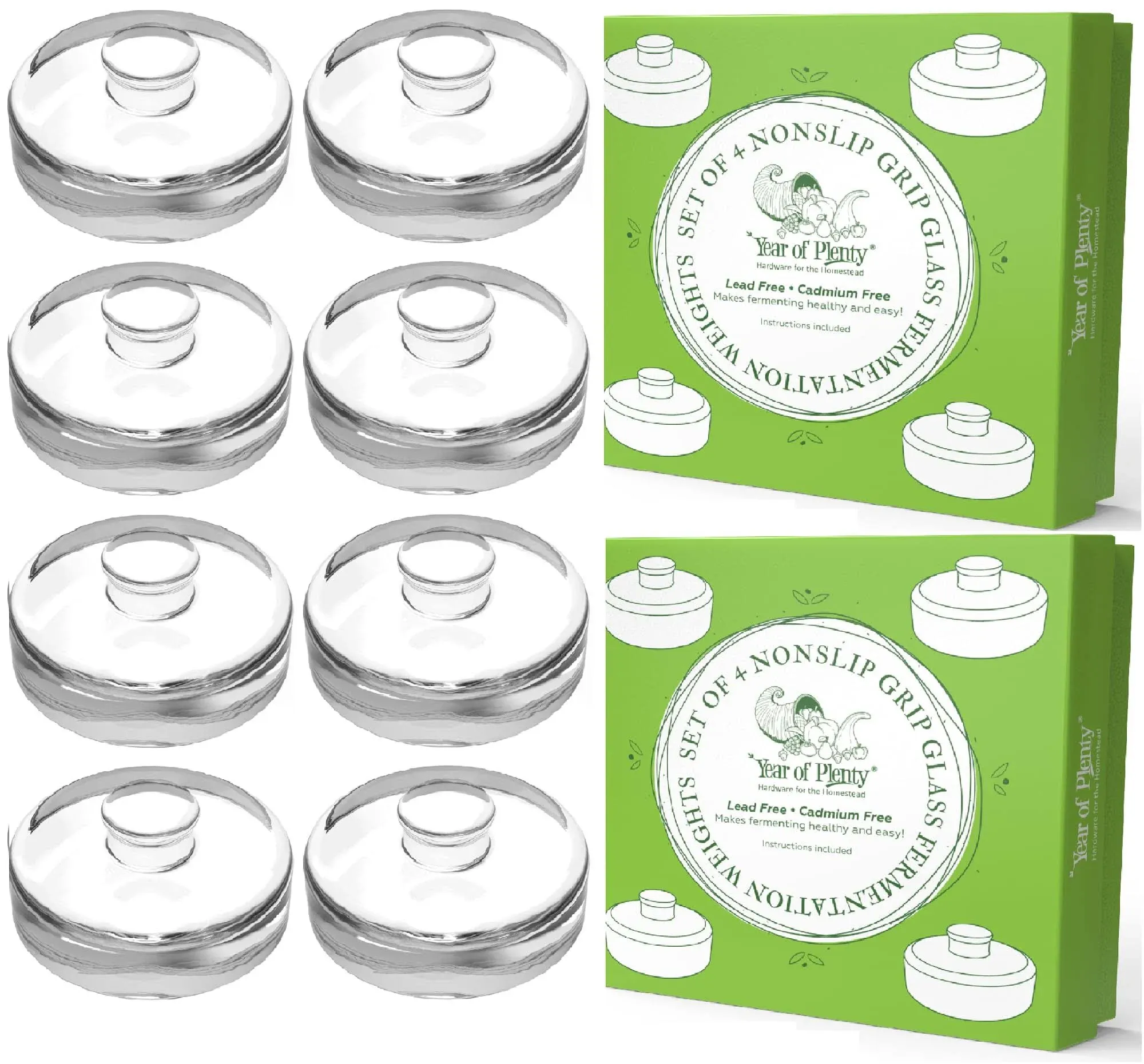 Year of Plenty Fermentation Weights - NonSlip Grip Handle - for Fermenting Sauerkraut, Pickles, Kimchi in Wide Mouth Mason Jars - Lead/Cadmium Free - (Set of 4)