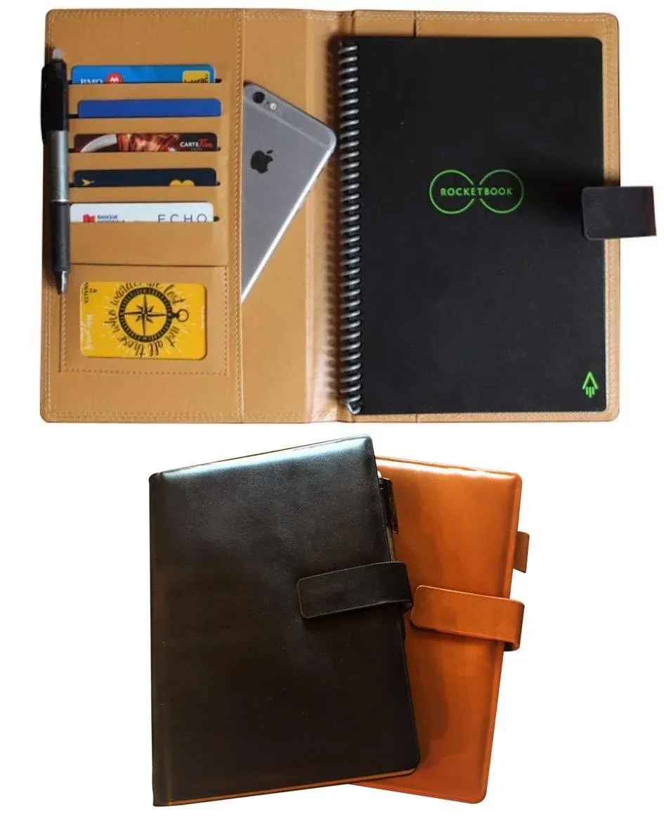 Thegreen Hard Leather Cover for The Rocketbook Core Letter Size,/Dark Brown, PU Leather Fabric, Pen Loop Holder Magnet Strap/Phone Pocket/fits A4-A5, 8.5x11in. (Letter Size, Dark Brown)