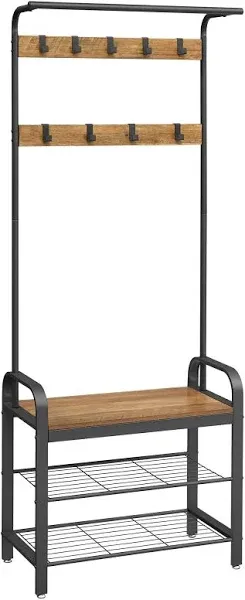 VASAGLE Industrial Coat Rack Shoe Bench, Hall Tree Entryway Storage Shelf