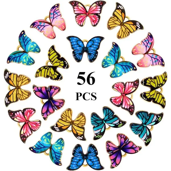 Hicarer 56 Pieces Butterfly Charms Butterfly Pendants Kawaii Charms for Jewelry Making DIY Necklace Bracelets Accessories