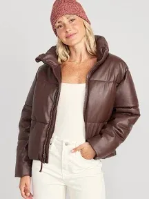 NWT OLD NAVY Water-Resistant Long Hooded Puffer Coat Large mocha frosting 4X