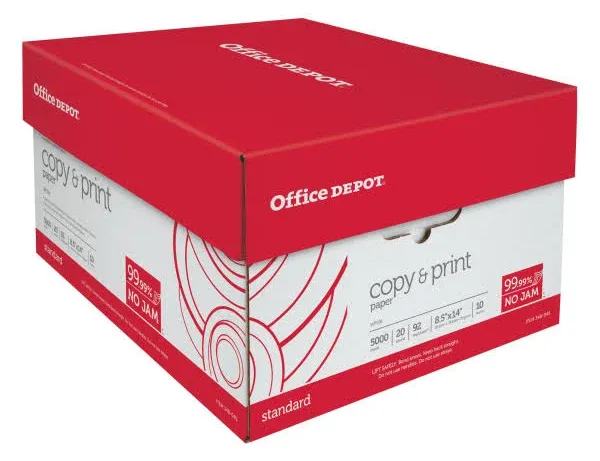 Office Depot&reg; Multi-Use Printer &amp; Copy Paper, 10 Reams, White, Legal (8.5&quot; x 14&quot;), 5000 Sheets Per Case, 20 Lb, 92 Brightness