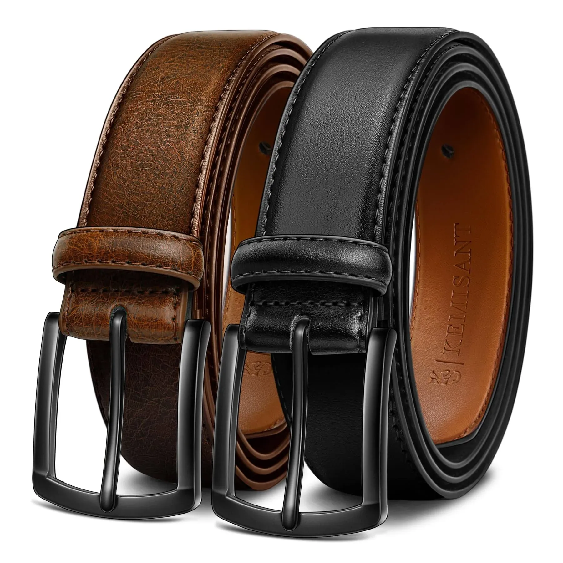 KEMISANT Men Belt 2Pack – Genuine Leather Belt forDress Casual Golf Jeans 1 3/8&#034;