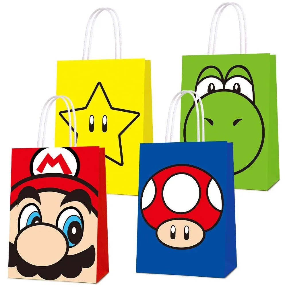 BChocks 16 Pcs Party Favor Bags for Super Bros Mario Birthday Party Supplies