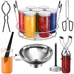 Canning Supplies Starter Kit, 7 Piece Canning Tools Set with Stainless Steel Rack, Wide Mouth Funnel, Kitchen Tongs, Jar Lifter, Magnetic Lid Lifter, jar Wrench, Bubble Popper